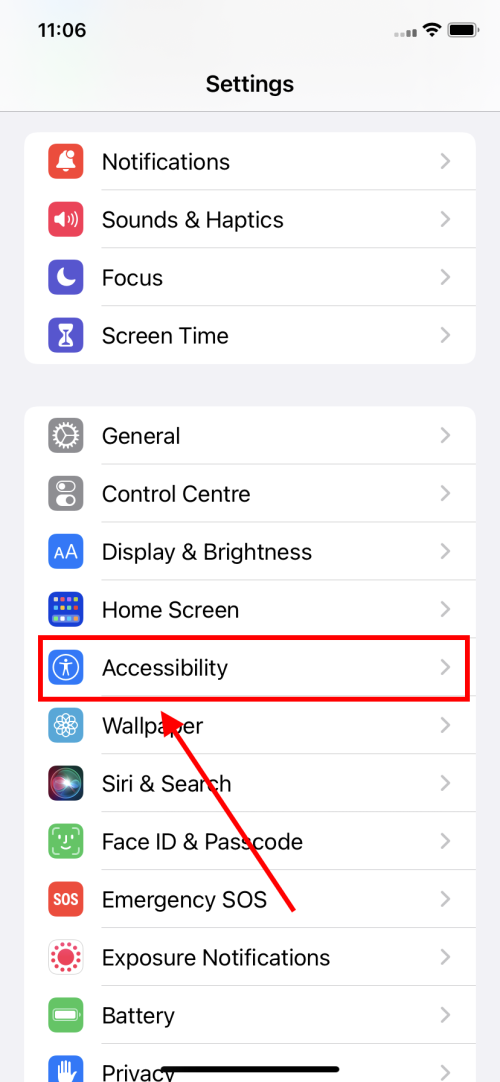 Scroll down and tap Accessibility